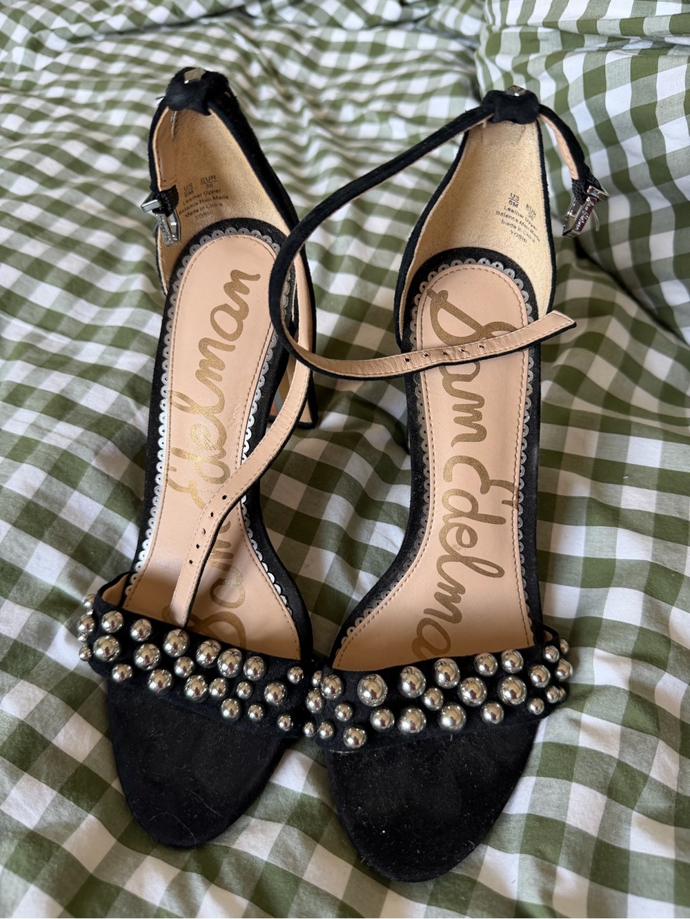 Sam Edelman Black Studded Open-Toe Ankle-Strap Heels